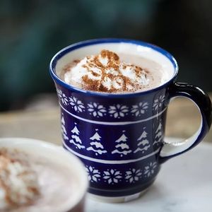 NIB Polish Hand-crafted Nordic Blue Evergreen Cozy Winter Mug